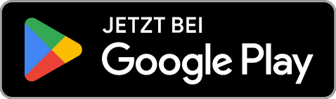 Google Play Button mit Text Jetzt bei Google Play in weißen Buchstaben auf schwarzem Grund